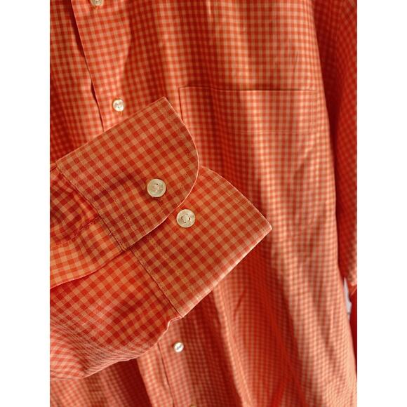 Peter Millar Men's Button Down Shirt 100% Cotton Orange Gingham Long Sleeve L - Picture 6 of 9
